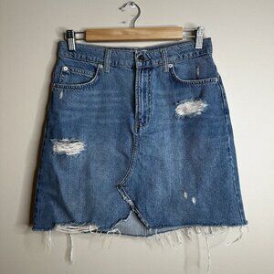 We The Free Skirt Womens 27 Raw Hem Distressed Denim Mini Free People Y2K‎